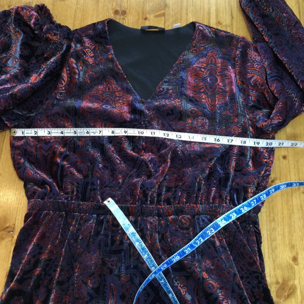 Dark Paisley Velvet Burnout Midi Dress Tahari PXL XL Petite Whimsigoth Grunge - Picture 10 of 12